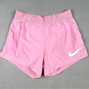 Nike Women’s Athletic Shorts Sz M Bubblegum Pink White Swoosh Sporty Running EUC